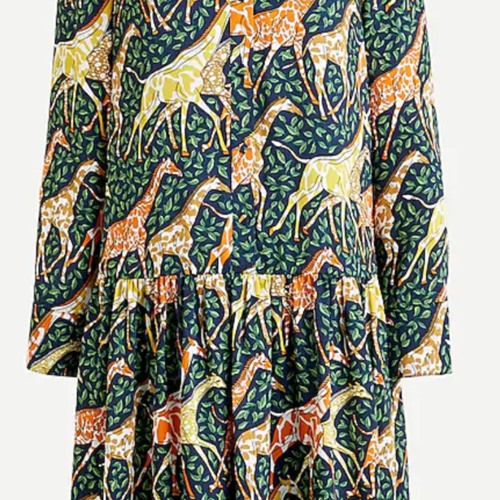J. Crew Multicolor Giraffe Print Long Sleeve Dress
